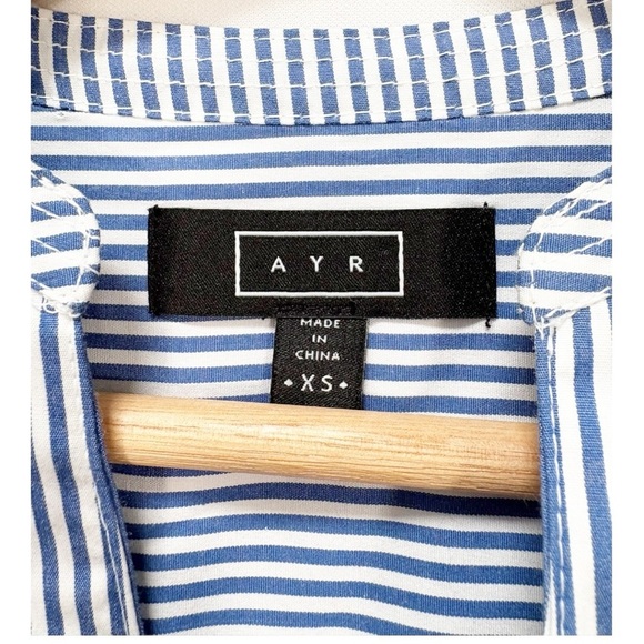 AYR The Villa Short Sleeve Belted Midi Shirt Dress Blue Stripe Size XS - Picture 10 of 11